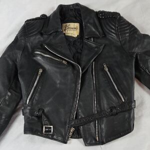 Berman's Black Leather Biker Jacket Size 8 Woman's Vintage Medium Women's M Coat
